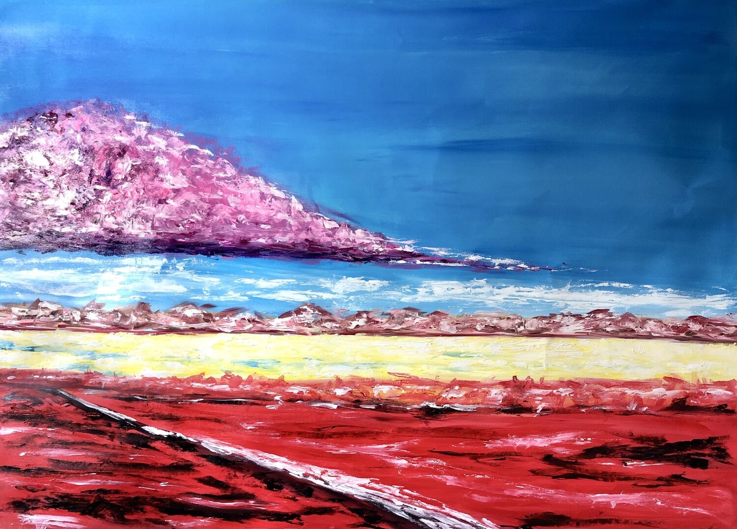 Nataliia Krykun, Blue seascape, cloud, mountains, red landscape Nataliia Krykun, Blue seascape, cloud, mountains, red landscape