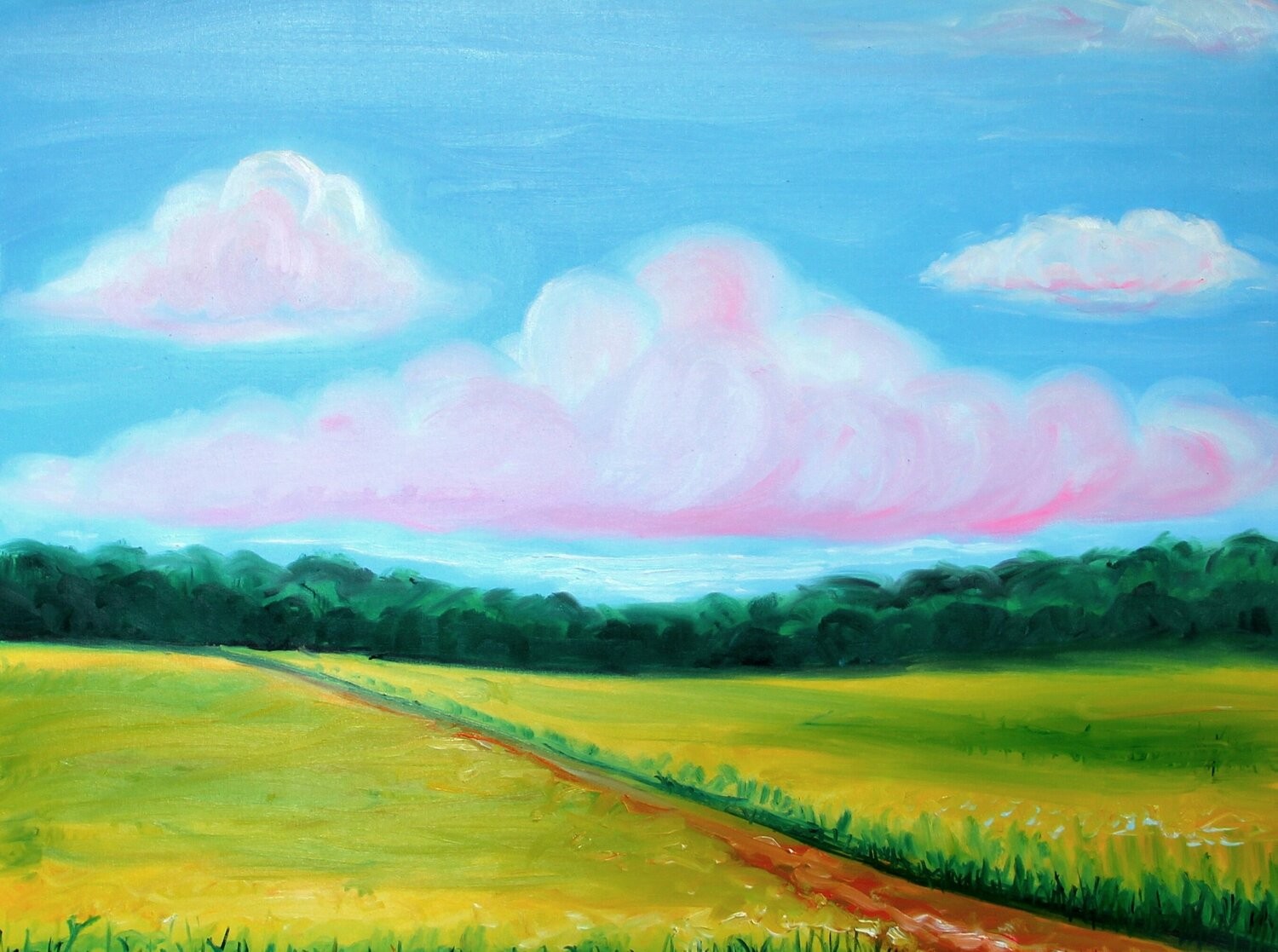 Nataliia Krykun, Summer landscape with white-pink cloud Nataliia Krykun, Summer landscape with white-pink cloud