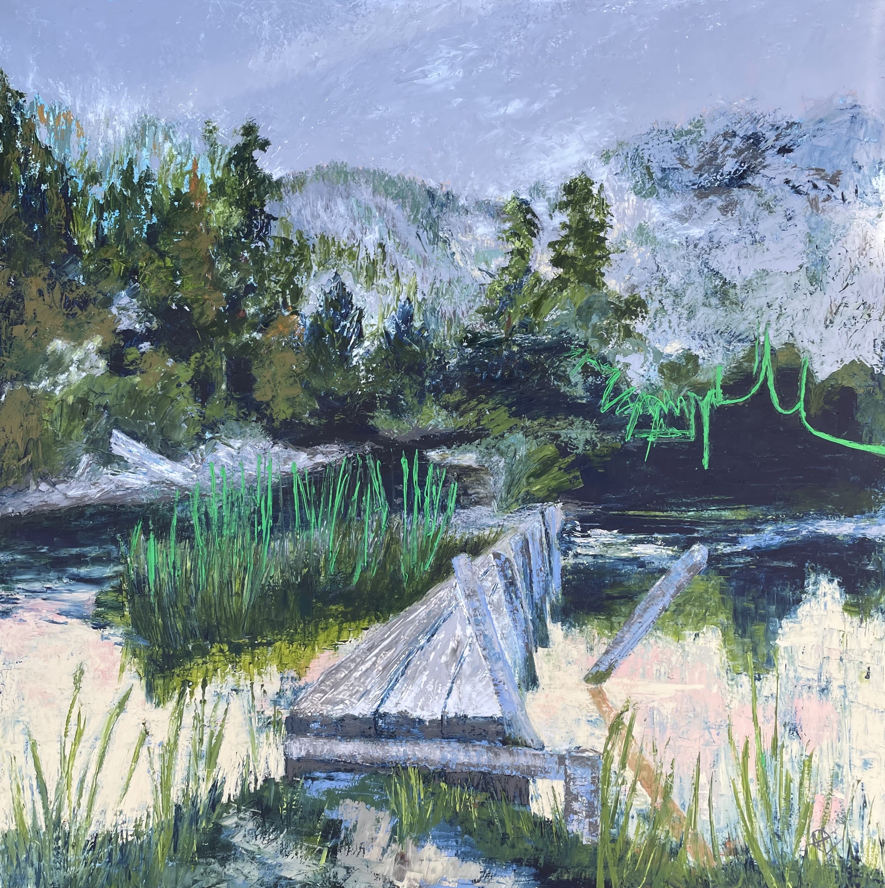 Mariam Qureshi, Viridian green lights over the peachy paths Mariam Qureshi, Viridian green lights over the peachy paths