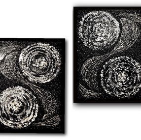 Diseño, Diptych. Wall sculpture. Collage Mixed Media on canvas, Monochrome black/white., Vik Schroeder
