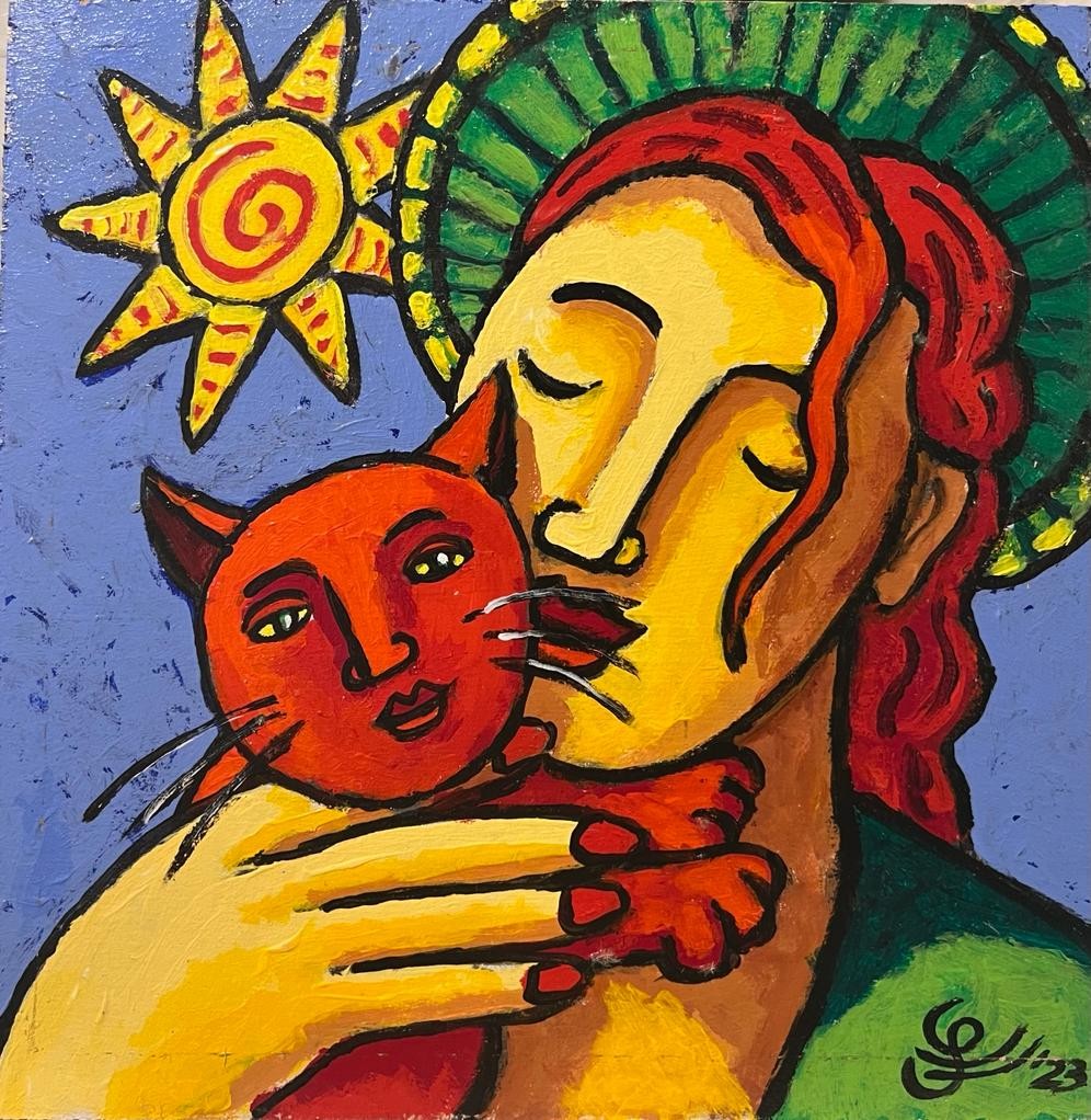 Jacques Tange, Summersaint with cat Jacques Tange, Summersaint with cat