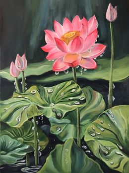 Gemälde, Dew on the lotus, Olga Volna