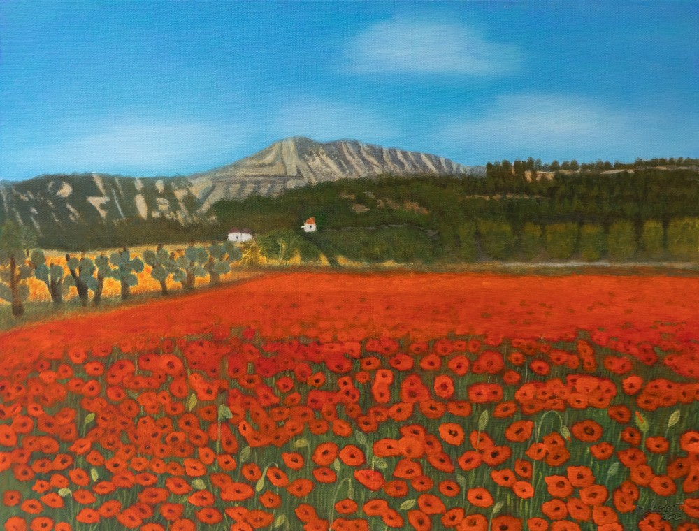 Myriam Colart, En Provence, La Ste Victoire voit rouge - Paysage de Provence et champ de coquelicots Myriam Colart, En Provence, La Ste Victoire voit rouge - Paysage de Provence et champ de coquelicots