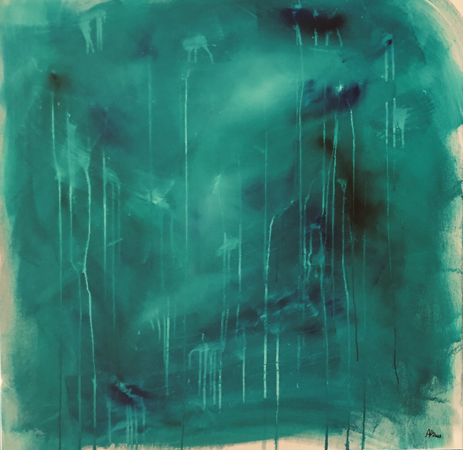 Nataliia Krykun, Rain - green blue turquoise large abstraction Nataliia Krykun, Rain - green blue turquoise large abstraction