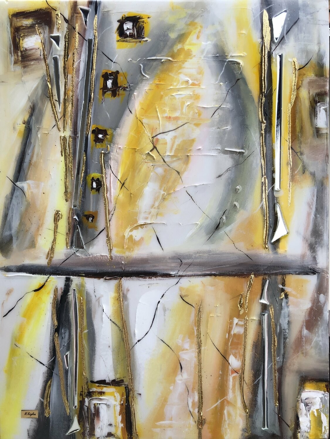 Nataliia Krykun, Yellow gray white acrylic abstraction Nataliia Krykun, Yellow gray white acrylic abstraction