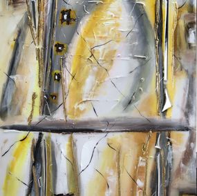 Yellow gray white acrylic abstraction, Nataliia Krykun
