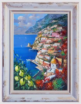 Peinture, Lemons & flowers - Positano painting & frame, Vincenzo Somma
