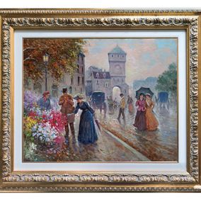 Painting, Paris by the florist - France Belle Epoque painting & frame, Domenico Ronca