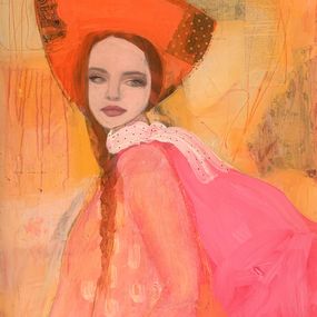 Woman in pink with orange hat, Nicolle Menegaldo