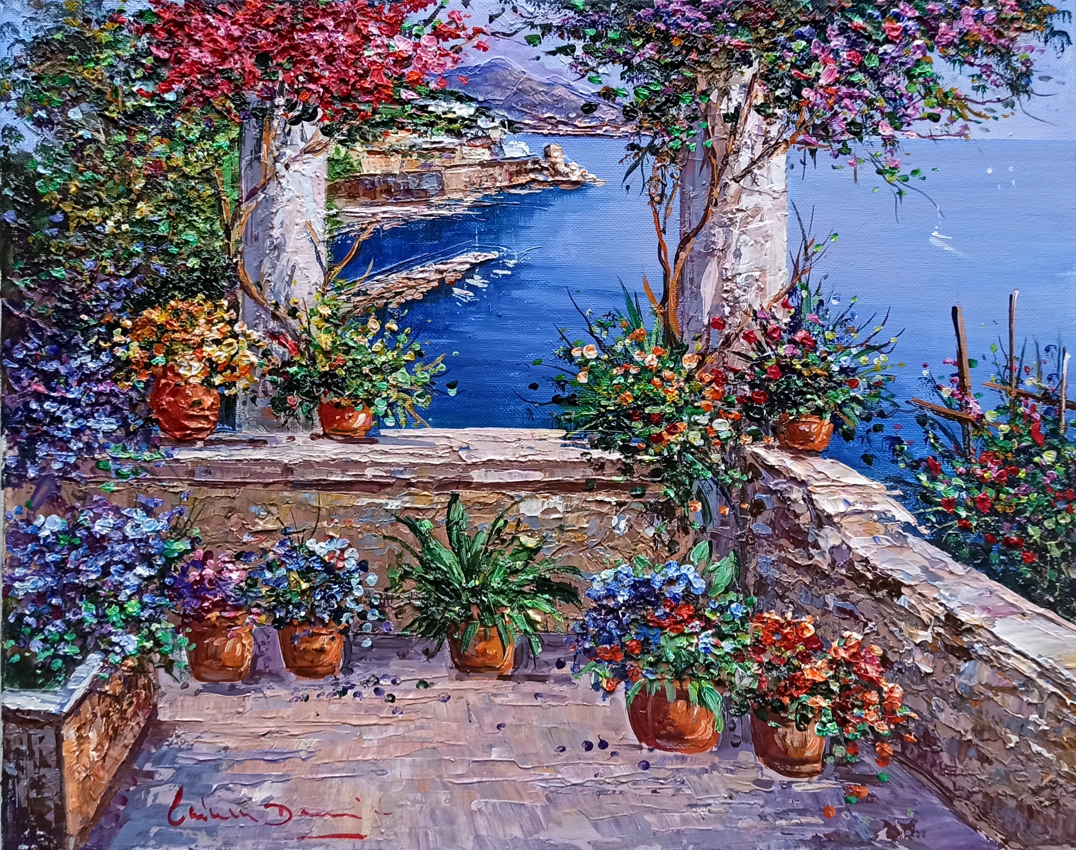 Domenico Caiazza, Window on Amalfi - Italian seaside painting Domenico Caiazza, Window on Amalfi - Italian seaside painting
