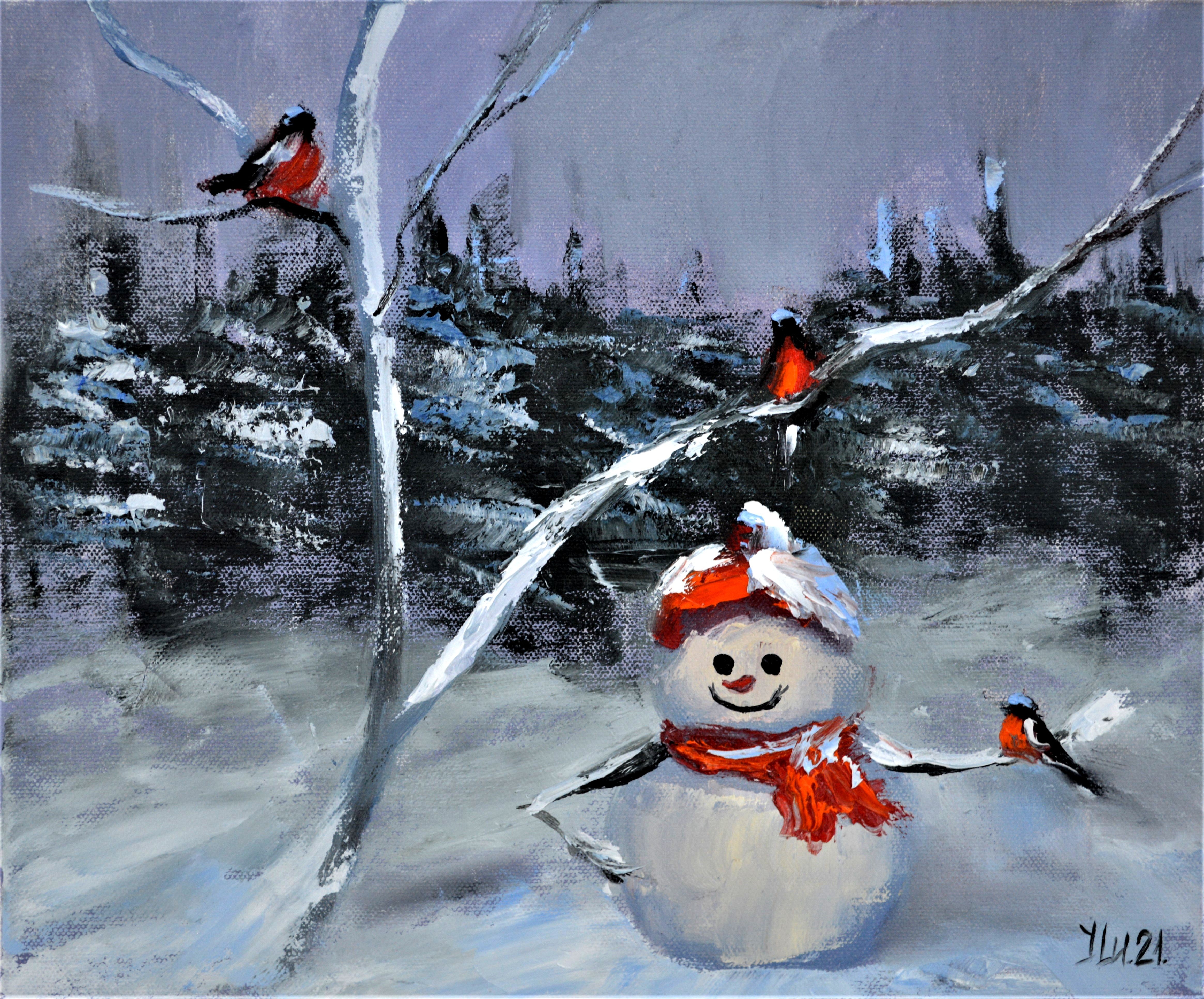 Elena Lukina, Snowman and bullfinches Elena Lukina, Snowman and bullfinches