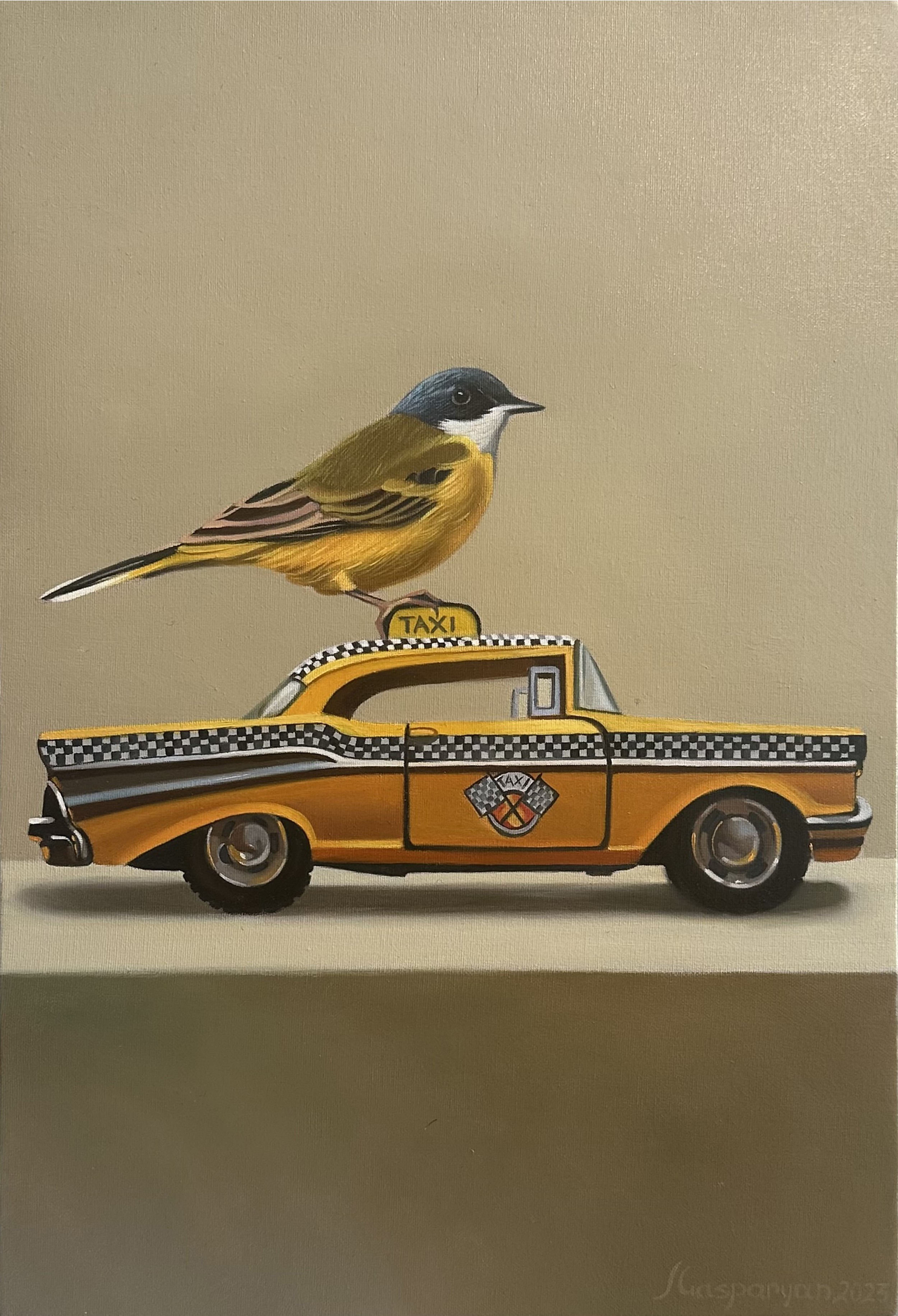 Ara Gasparyan, Still life with bird and taxi 1957 Chevrolet Ara Gasparyan, Still life with bird and taxi 1957 Chevrolet