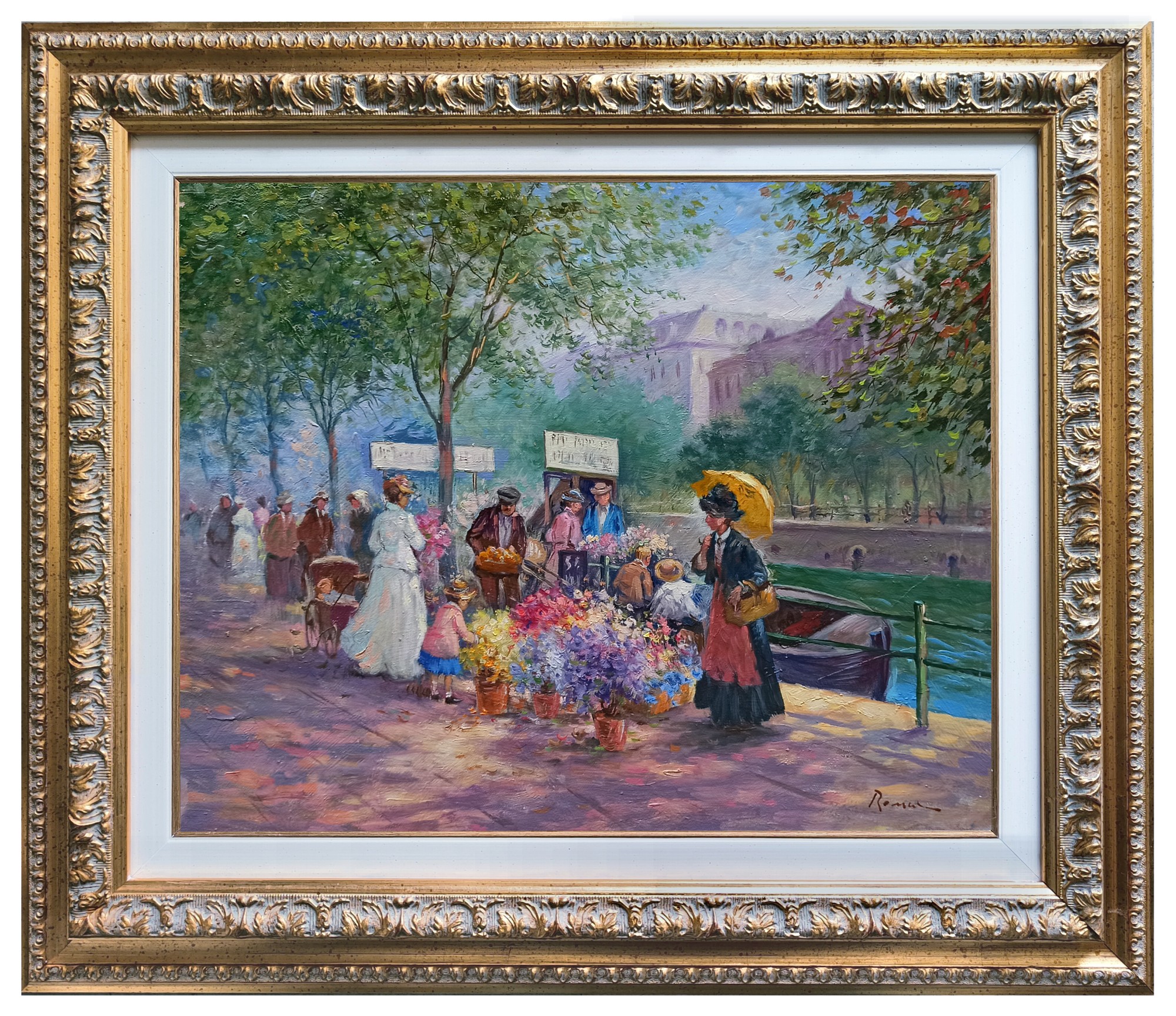 Domenico Ronca, Along the Seine - France Paris painting & frame Domenico Ronca, Along the Seine - France Paris painting & frame