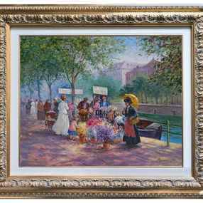Gemälde, Along the Seine - France Paris painting & frame, Domenico Ronca
