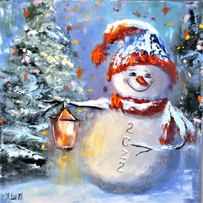 Gemälde, Happy snowman, Elena Lukina