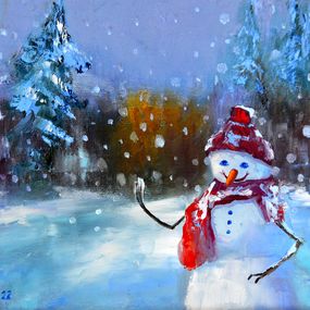 Gemälde, Snowman in a fairy forest, Elena Lukina