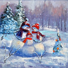 Gemälde, Snowman family, Elena Lukina