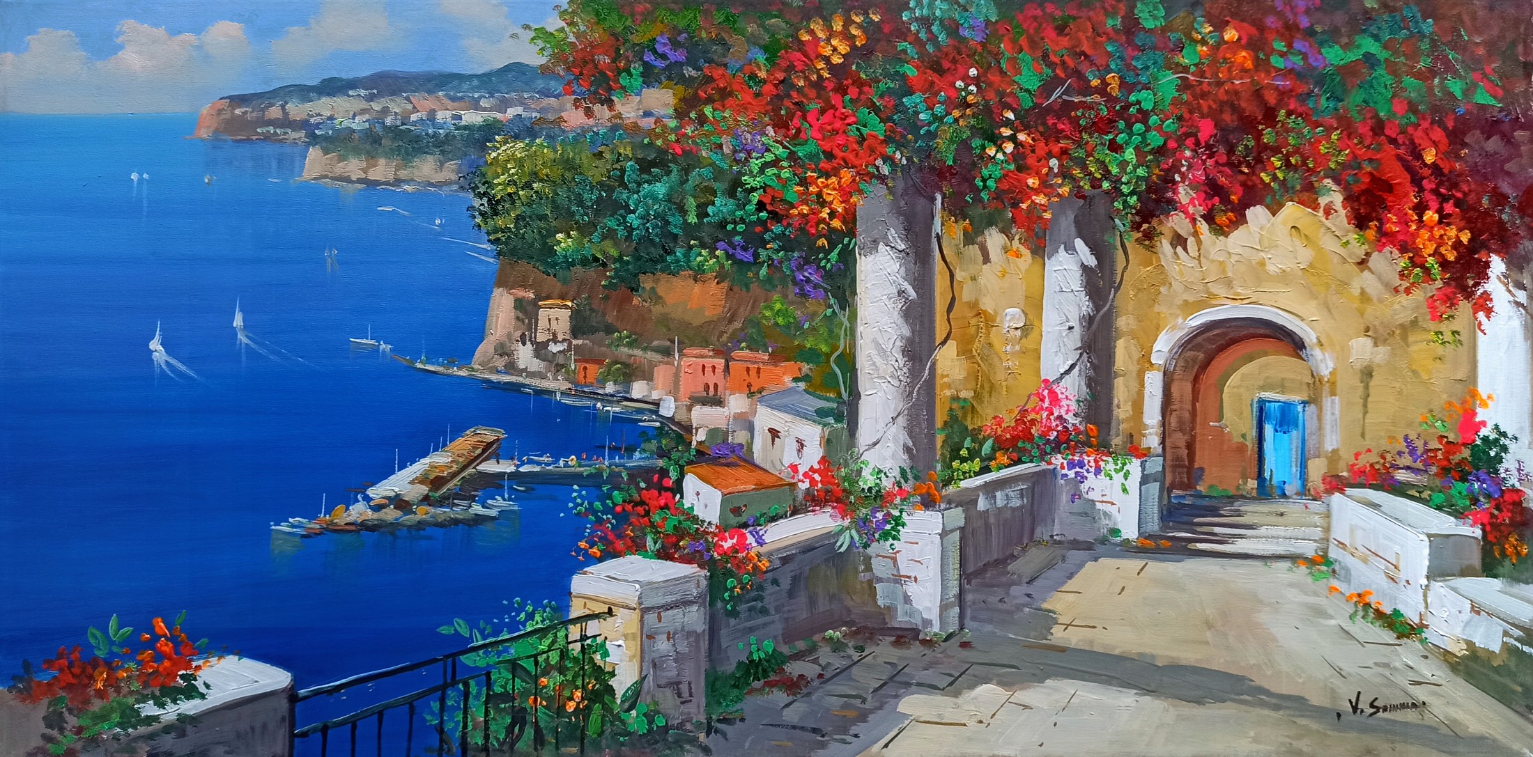 Vincenzo Somma, Overlooking the Gulf - panoramic version Sorrento painting Vincenzo Somma, Overlooking the Gulf - panoramic version Sorrento painting