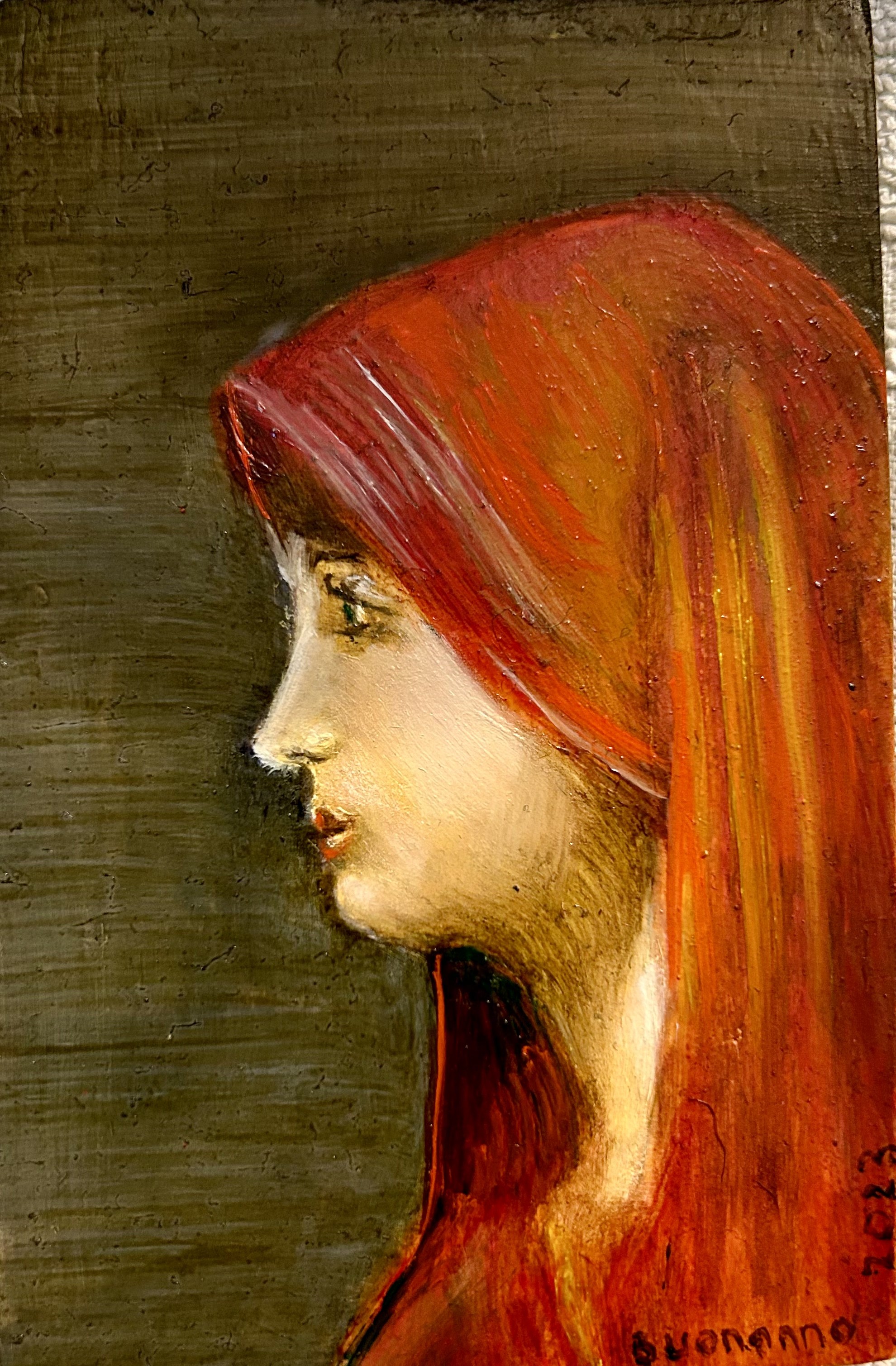 Lisbeth Buonanno, Un regard énigmatique sous un voile écarlate Lisbeth Buonanno, Un regard énigmatique sous un voile écarlate