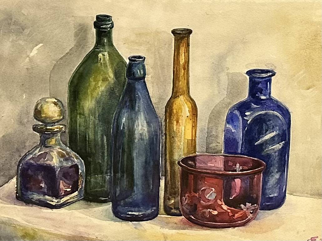 Dali Nazarishvili, Still Life With Bottles Dali Nazarishvili, Still Life With Bottles
