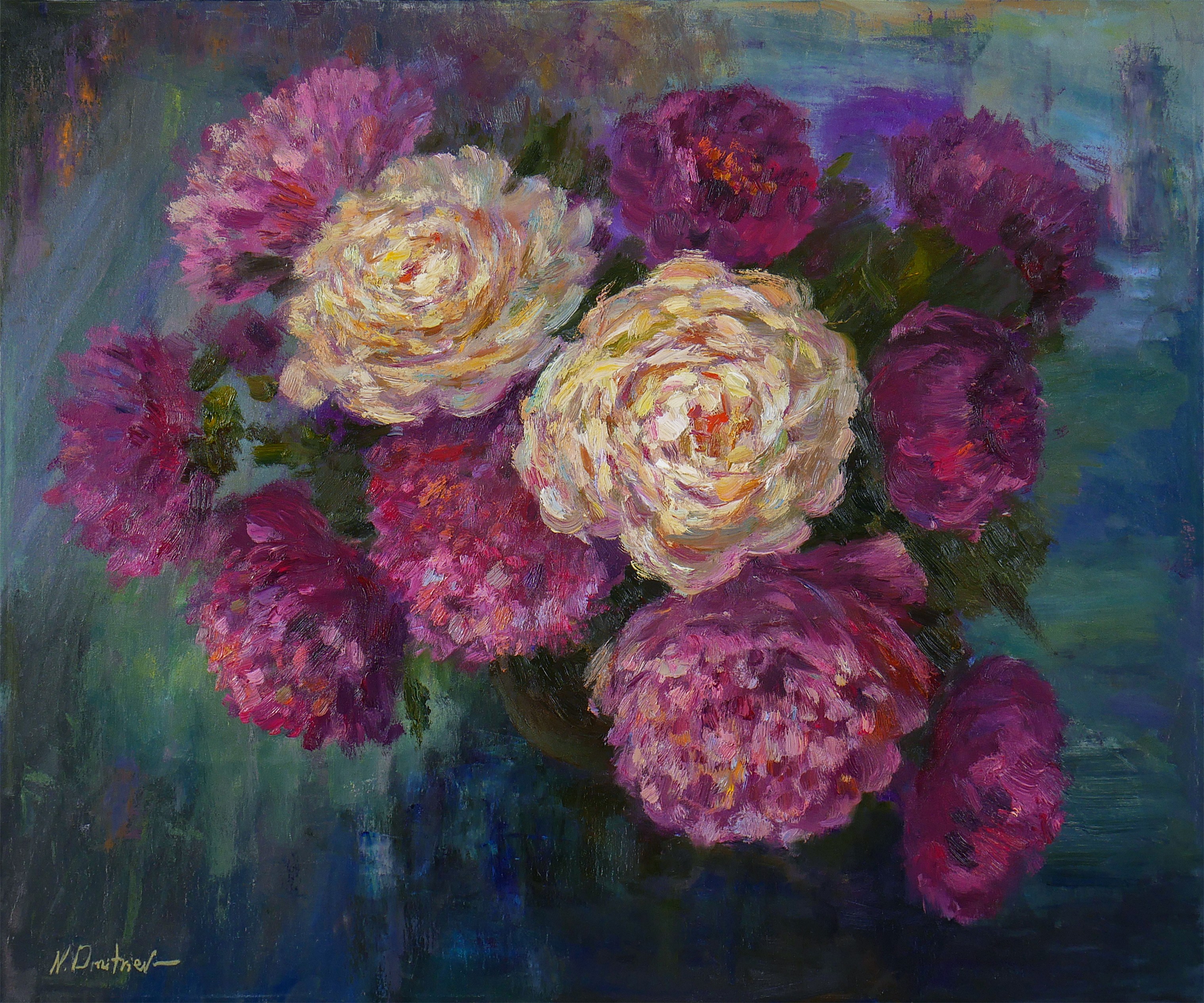 Nikolay Dmitriev, Lush Bouquet of Peonies - peonies oil painting Nikolay Dmitriev, Lush Bouquet of Peonies - peonies oil painting