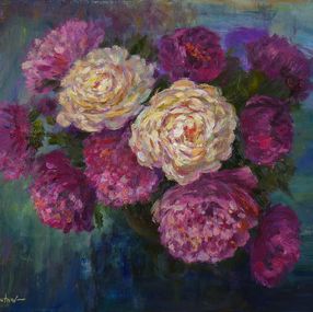 Peinture, Lush Bouquet of Peonies - peonies oil painting, Nikolay Dmitriev