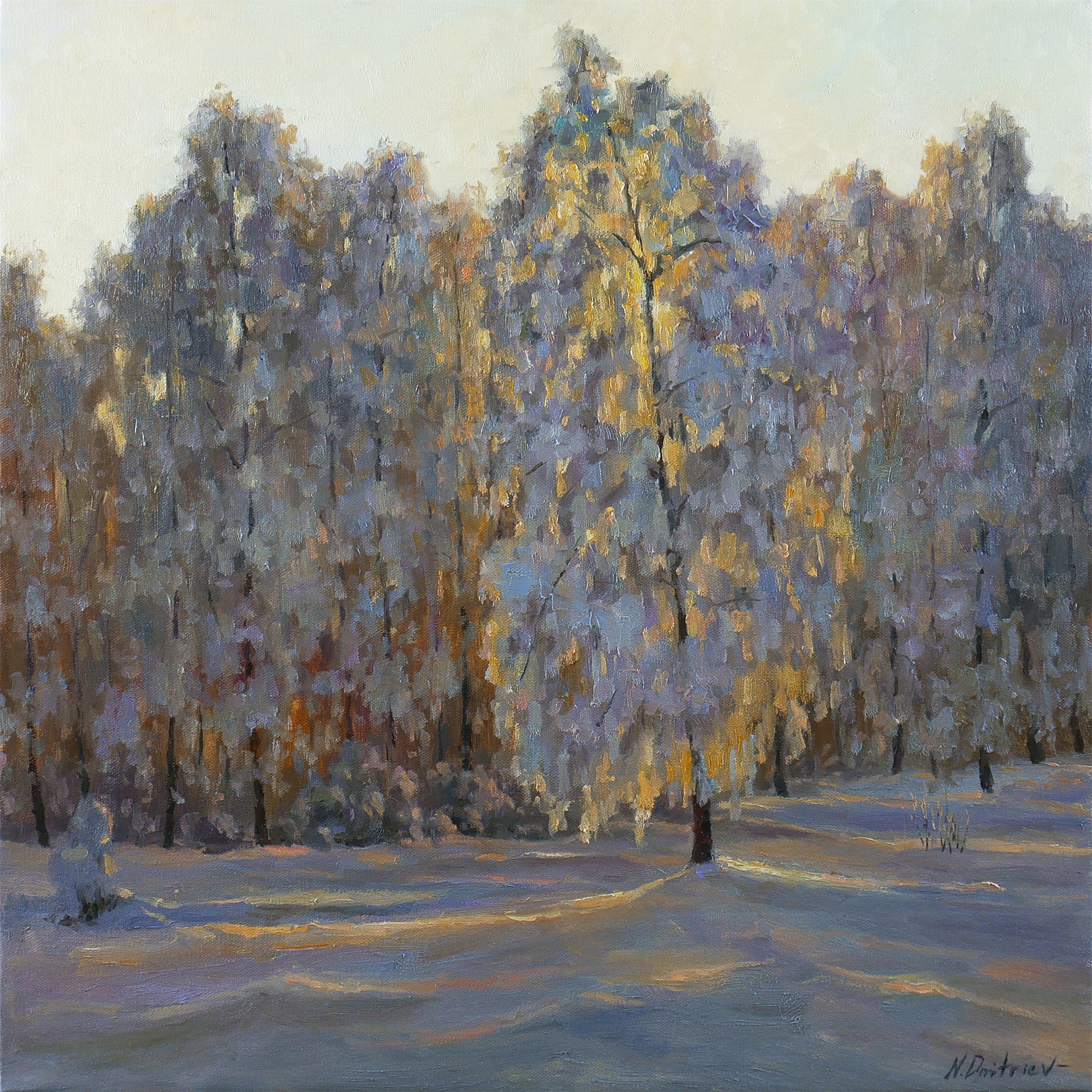 Nikolay Dmitriev, Winter Sunlight - sunny winter landscape painting Nikolay Dmitriev, Winter Sunlight - sunny winter landscape painting