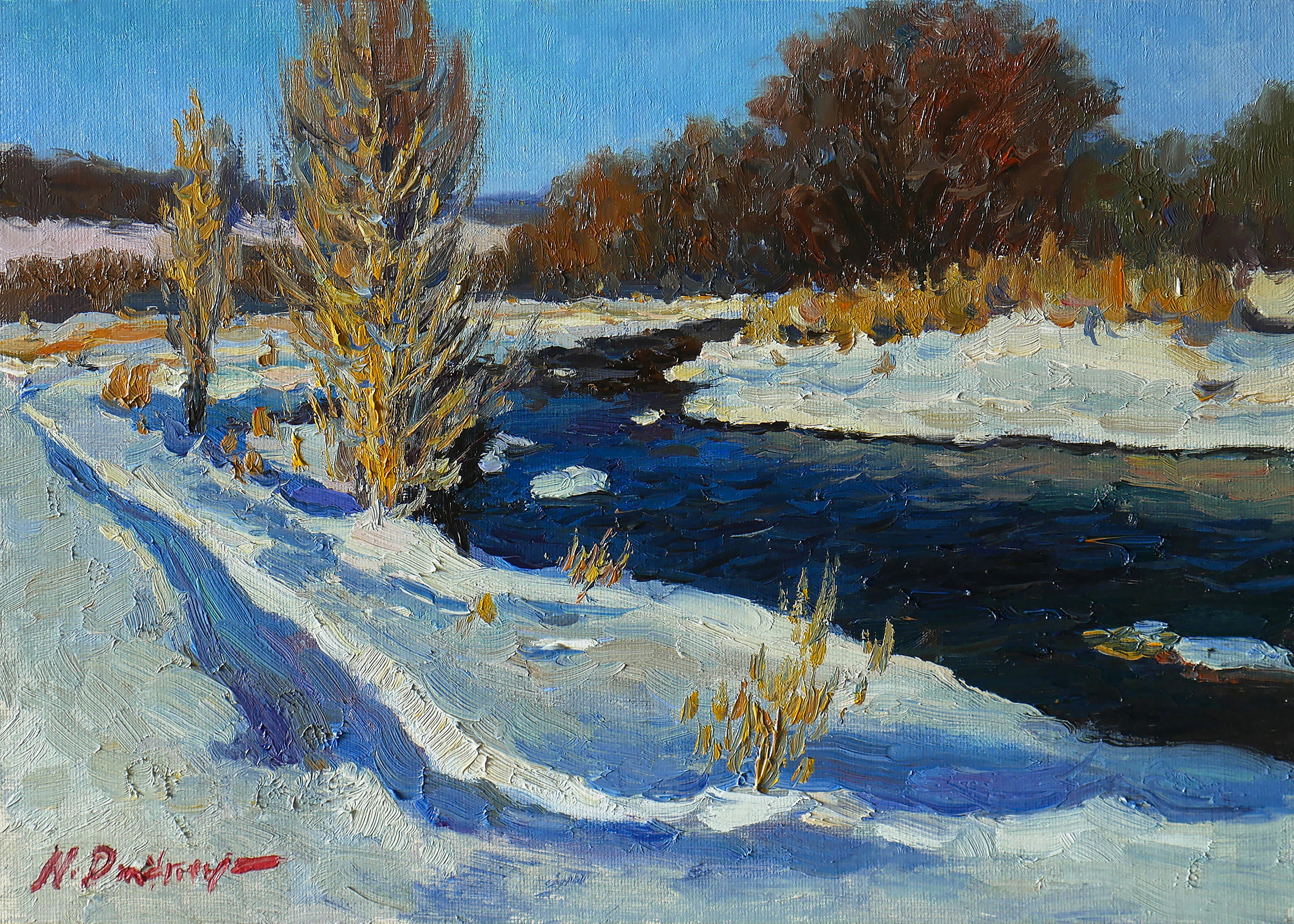 Nikolay Dmitriev, The Sunny Winter Day At The Elchik - landscape painting Nikolay Dmitriev, The Sunny Winter Day At The Elchik - landscape painting