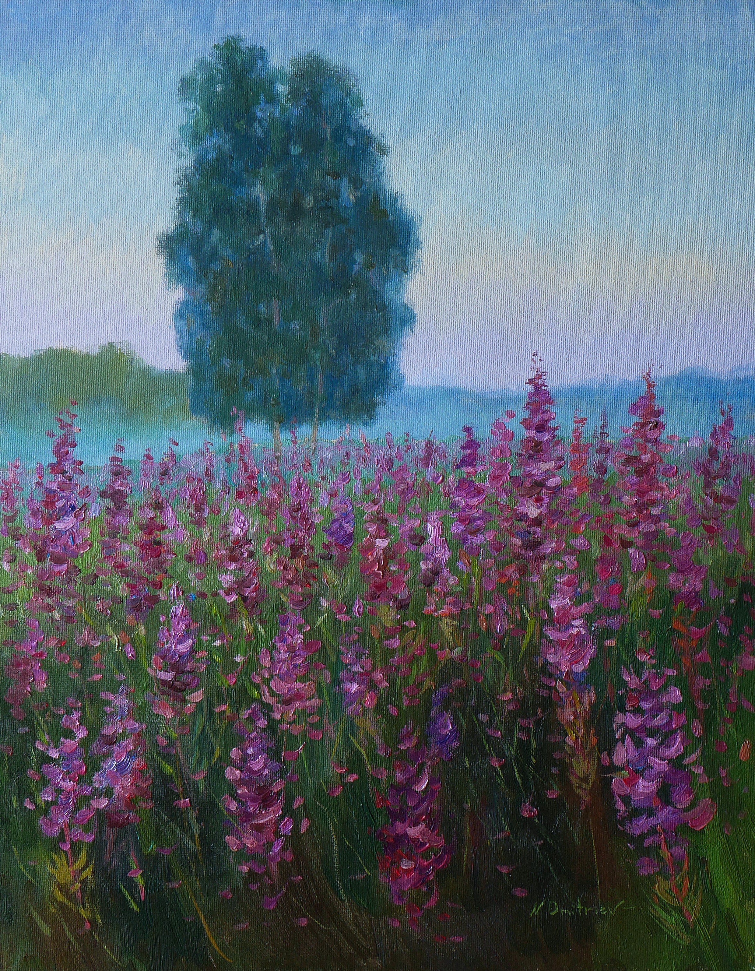 Nikolay Dmitriev, The Morning Over The Fireweed Field - summer landscape painting Nikolay Dmitriev, The Morning Over The Fireweed Field - summer landscape painting