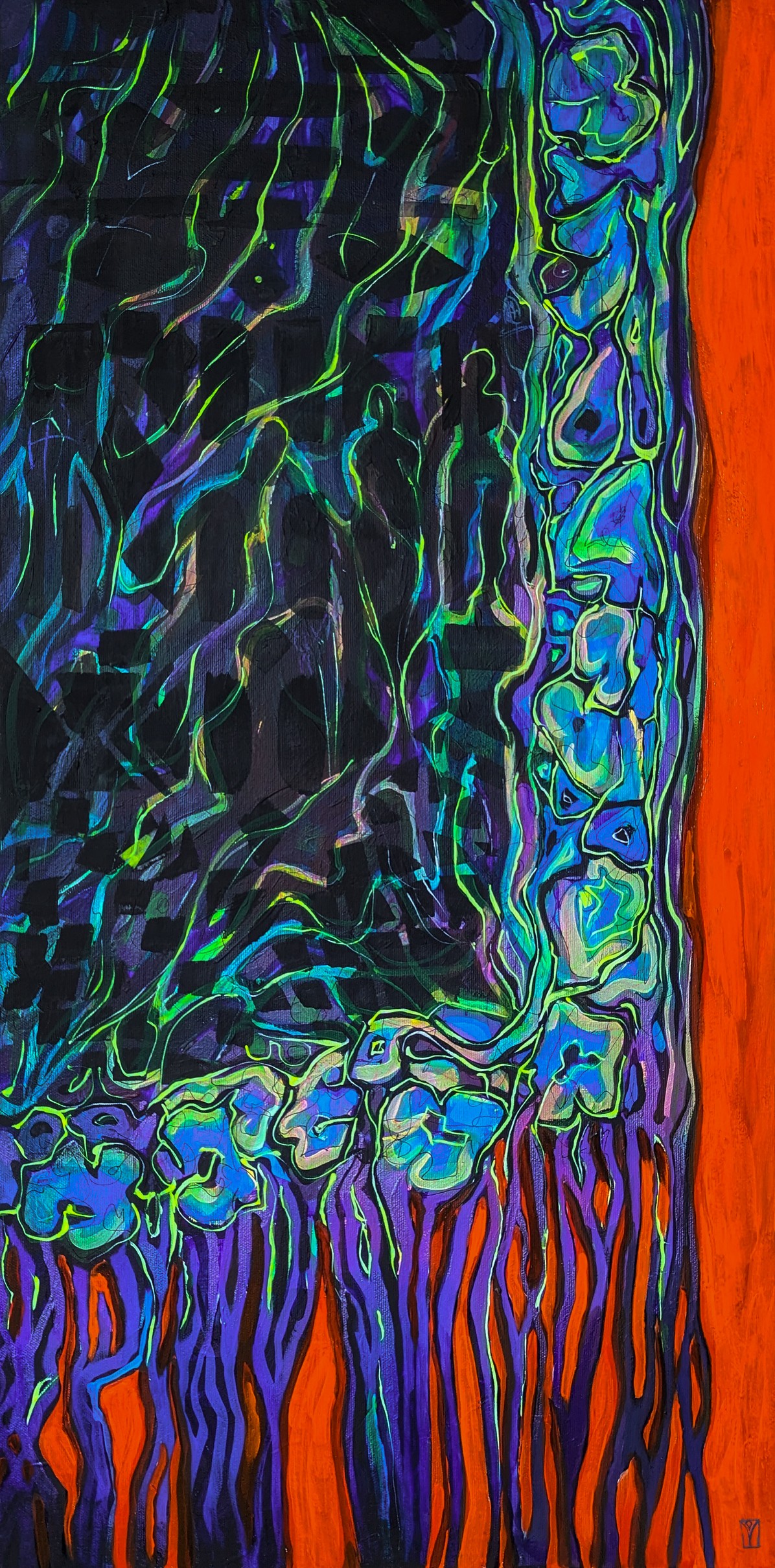 Olha Vlasova, Carpet on the wall, Neon ornamental painting Olha Vlasova, Carpet on the wall, Neon ornamental painting