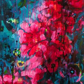 The shawl, floral neon painting, Olha Vlasova