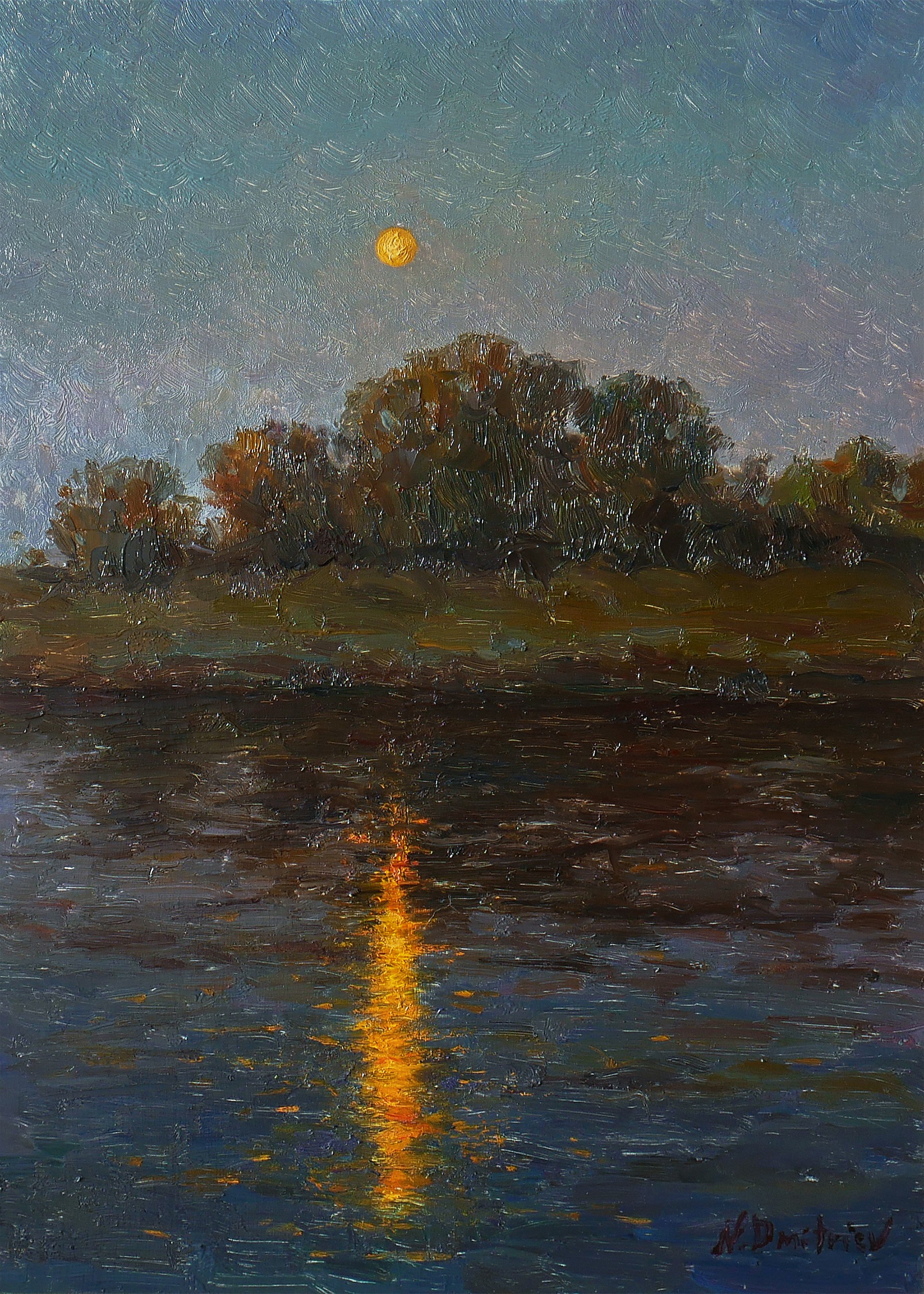 Nikolay Dmitriev, Twilight Over The Sosna River - river landscape painting Nikolay Dmitriev, Twilight Over The Sosna River - river landscape painting