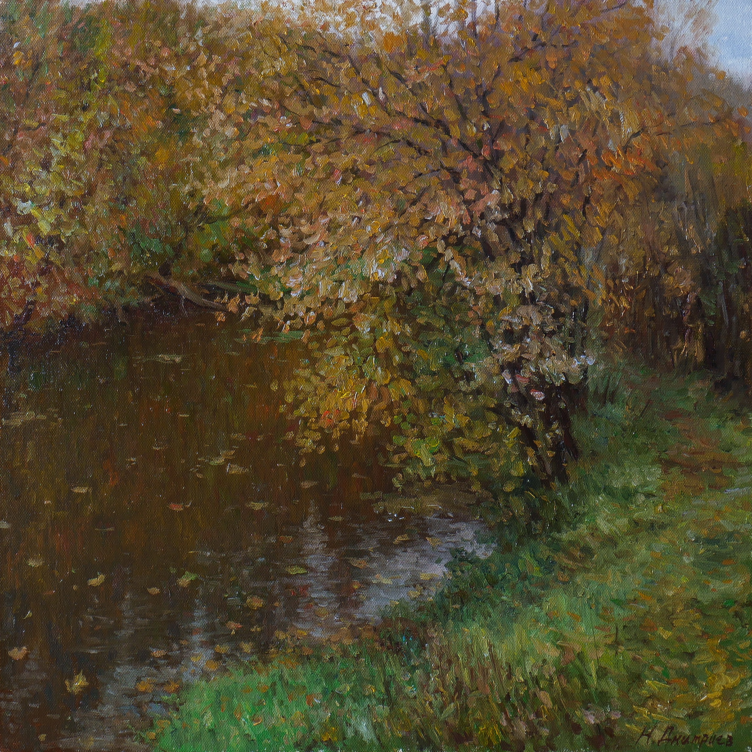 Nikolay Dmitriev, Silence of Autumn - river autumn landscape painting Nikolay Dmitriev, Silence of Autumn - river autumn landscape painting
