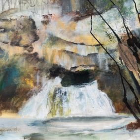 Peinture, La Source de La Loue - Grotte et cascade - série Paysage de montagne, Anne-Marie Renno