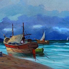Gemälde, Nocturnal seaside Marina - Italian old painting, Alfredo Stengher