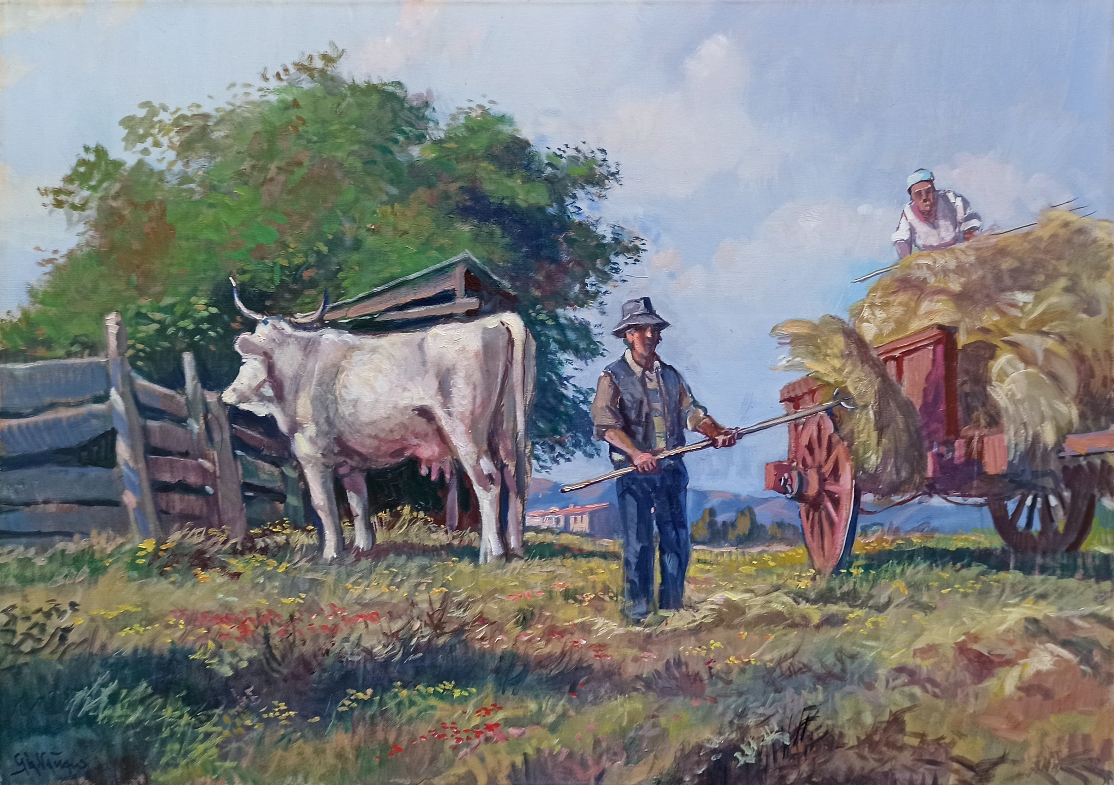 Giacomo Vaccaro, Farmers in Maremma - Tuscany painting Giacomo Vaccaro, Farmers in Maremma - Tuscany painting