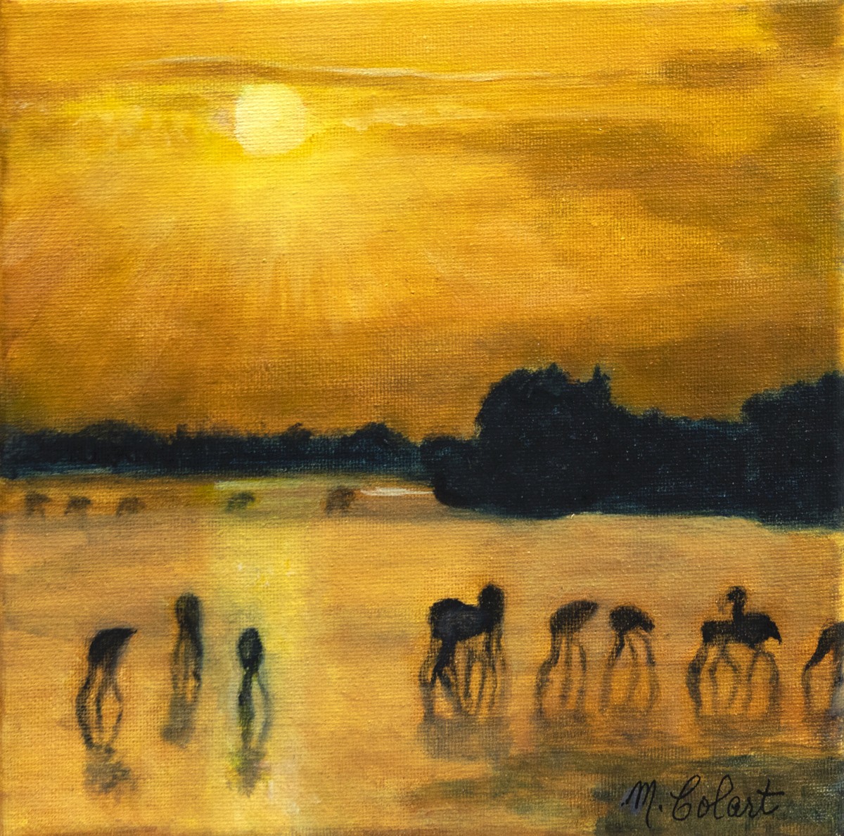 Myriam Colart, Lever de soleil en Camargue et ses flamands roses - série Paysage Méditerranéen Myriam Colart, Lever de soleil en Camargue et ses flamands roses - série Paysage Méditerranéen