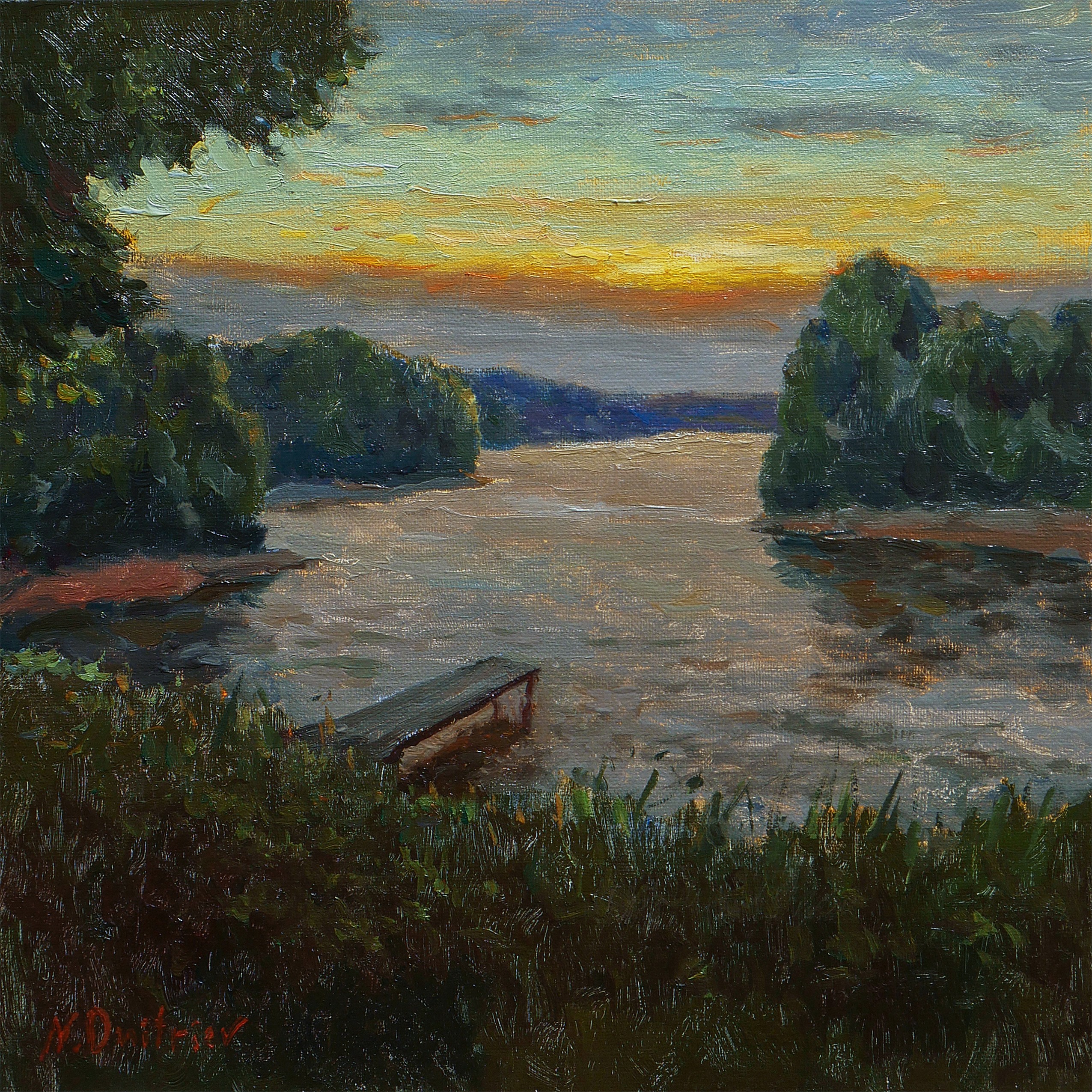 Nikolay Dmitriev, The Quiet Bank - original summer landscape, painting Nikolay Dmitriev, The Quiet Bank - original summer landscape, painting