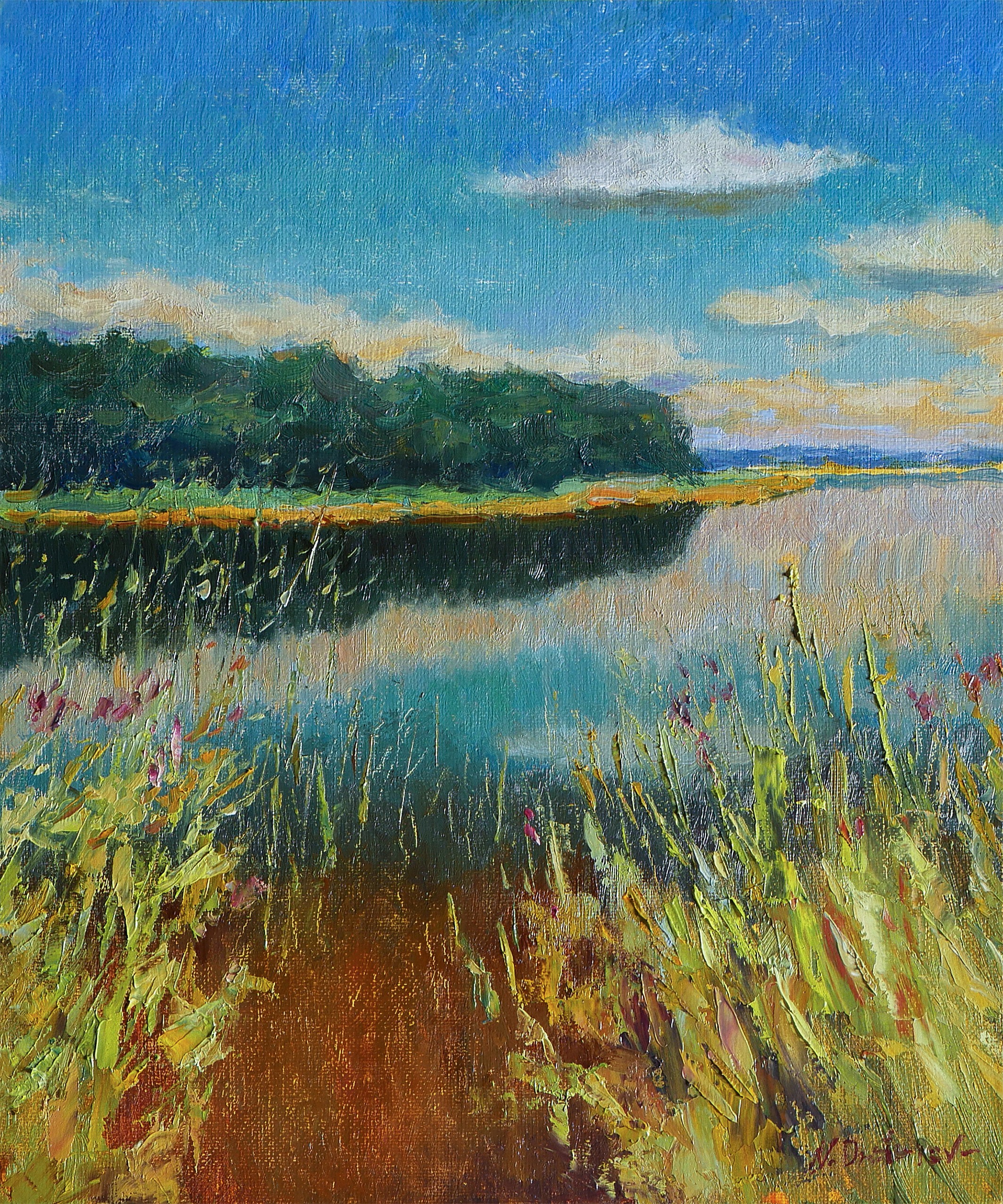 Nikolay Dmitriev, Near The Water - original sunny landscape, painting Nikolay Dmitriev, Near The Water - original sunny landscape, painting