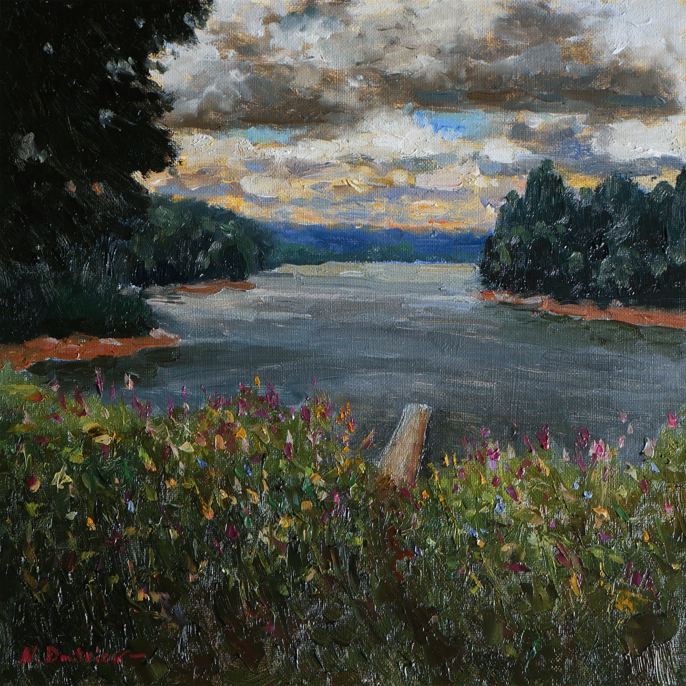 Nikolay Dmitriev, The Cloudy Sky - original summer landscape, painting Nikolay Dmitriev, The Cloudy Sky - original summer landscape, painting