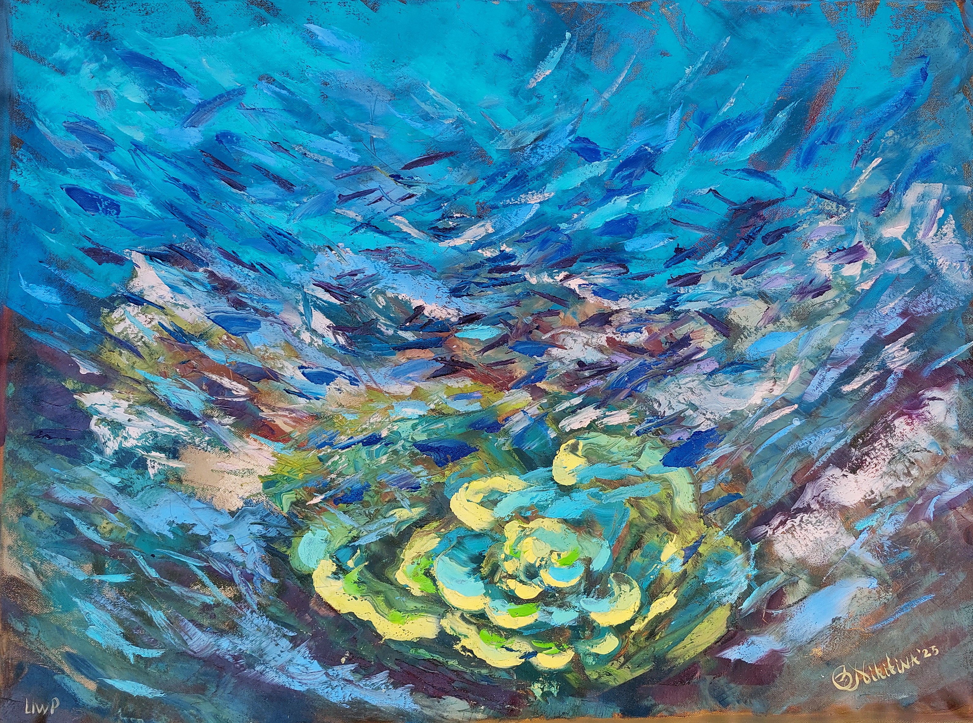 Olga Nikitina, Underwater Painting Coral Reef was made underwater at the depth of 6 meters Olga Nikitina, Underwater Painting Coral Reef was made underwater at the depth of 6 meters