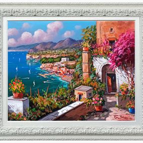 Painting, Flowery house on the coast - Sorrento painting & frame, Gio Sannino