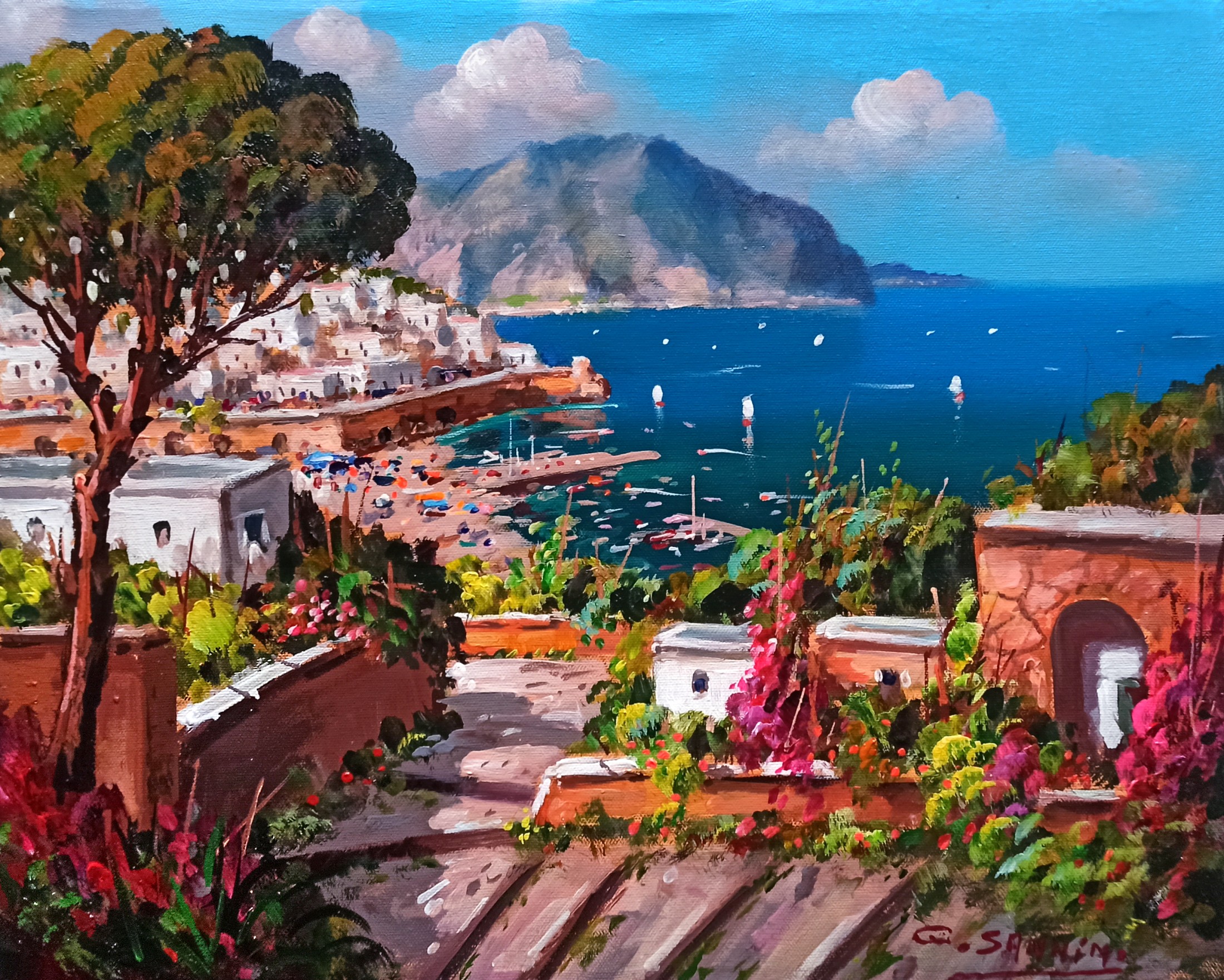 Gio Sannino, Descent to the town - Amalfi painting Gio Sannino, Descent to the town - Amalfi painting