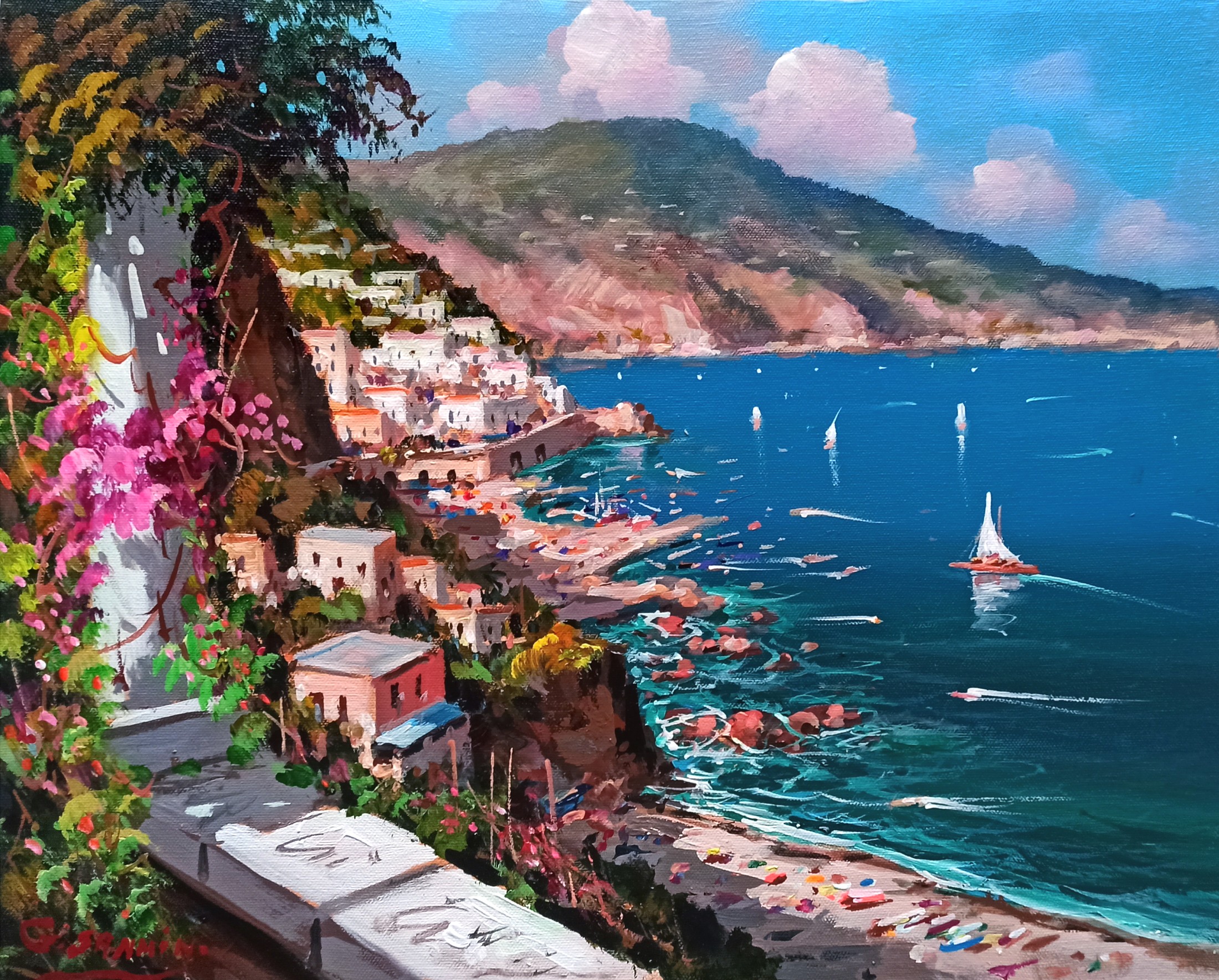 Gio Sannino, Summer day on the coast - Amalfi painting Gio Sannino, Summer day on the coast - Amalfi painting