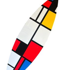Sculpture, Mondrian style surfboard, Guillaume & Anthony