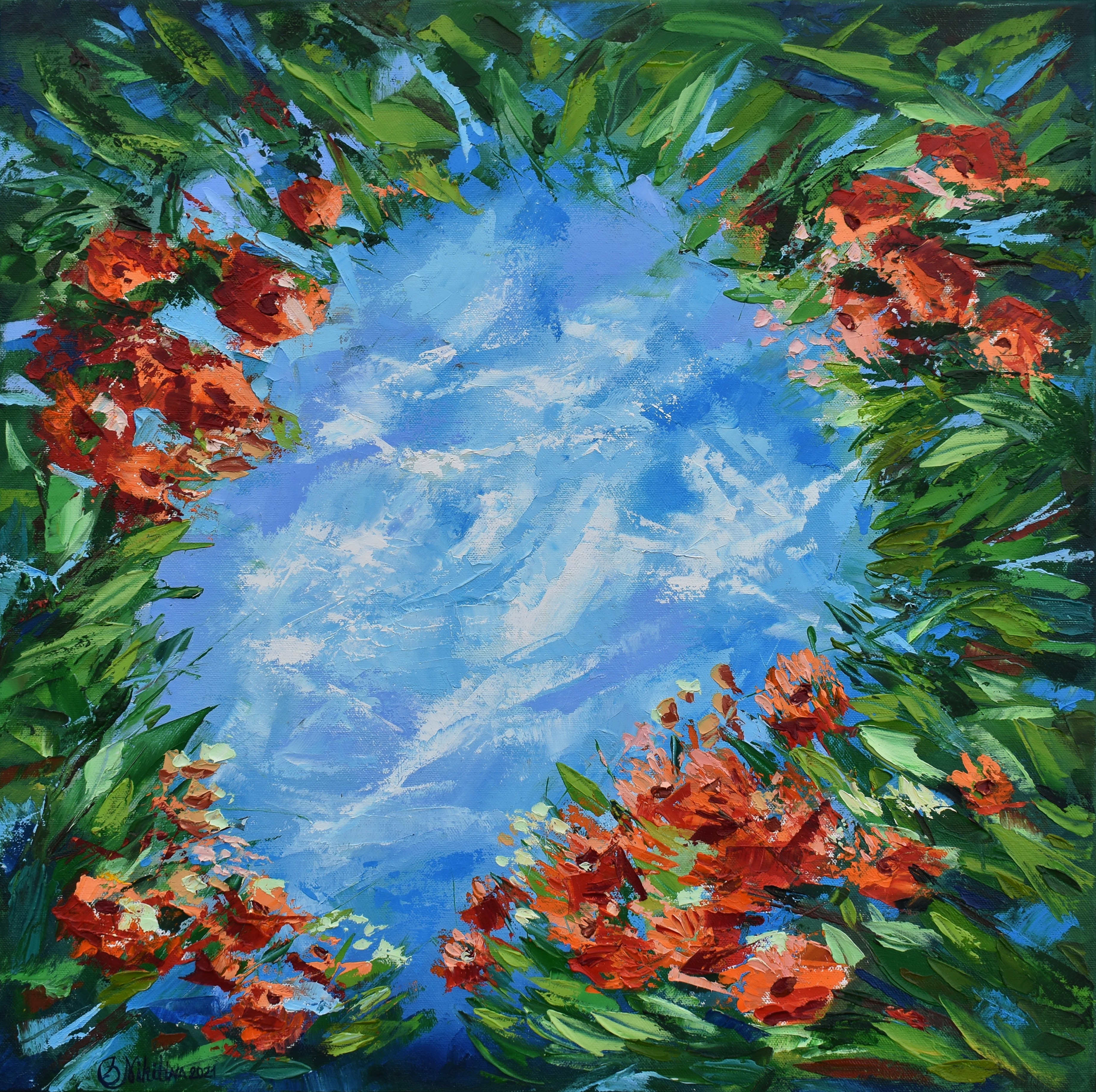 Olga Nikitina, Flowers Painting African Tree Pohutukawa Olga Nikitina, Flowers Painting African Tree Pohutukawa