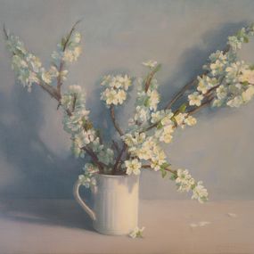 Peinture, Flowering branches in a white mug, Irina Trushkova