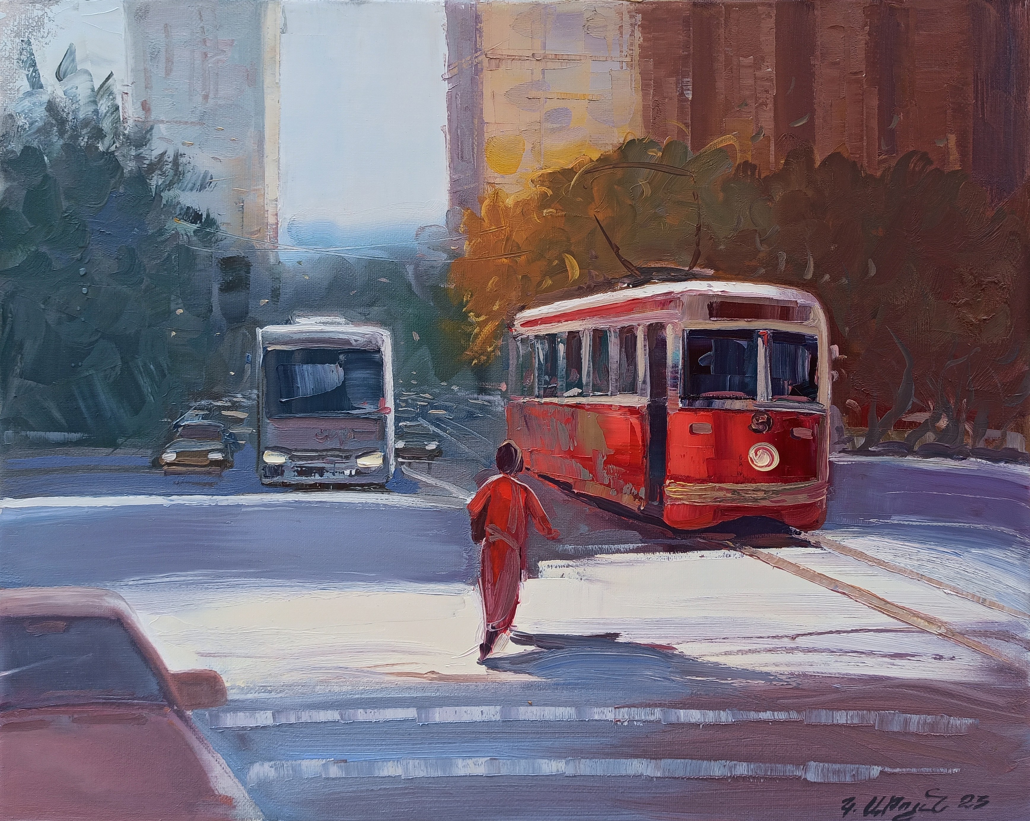 Kamo Atoyan, Cityscape with red tram Kamo Atoyan, Cityscape with red tram