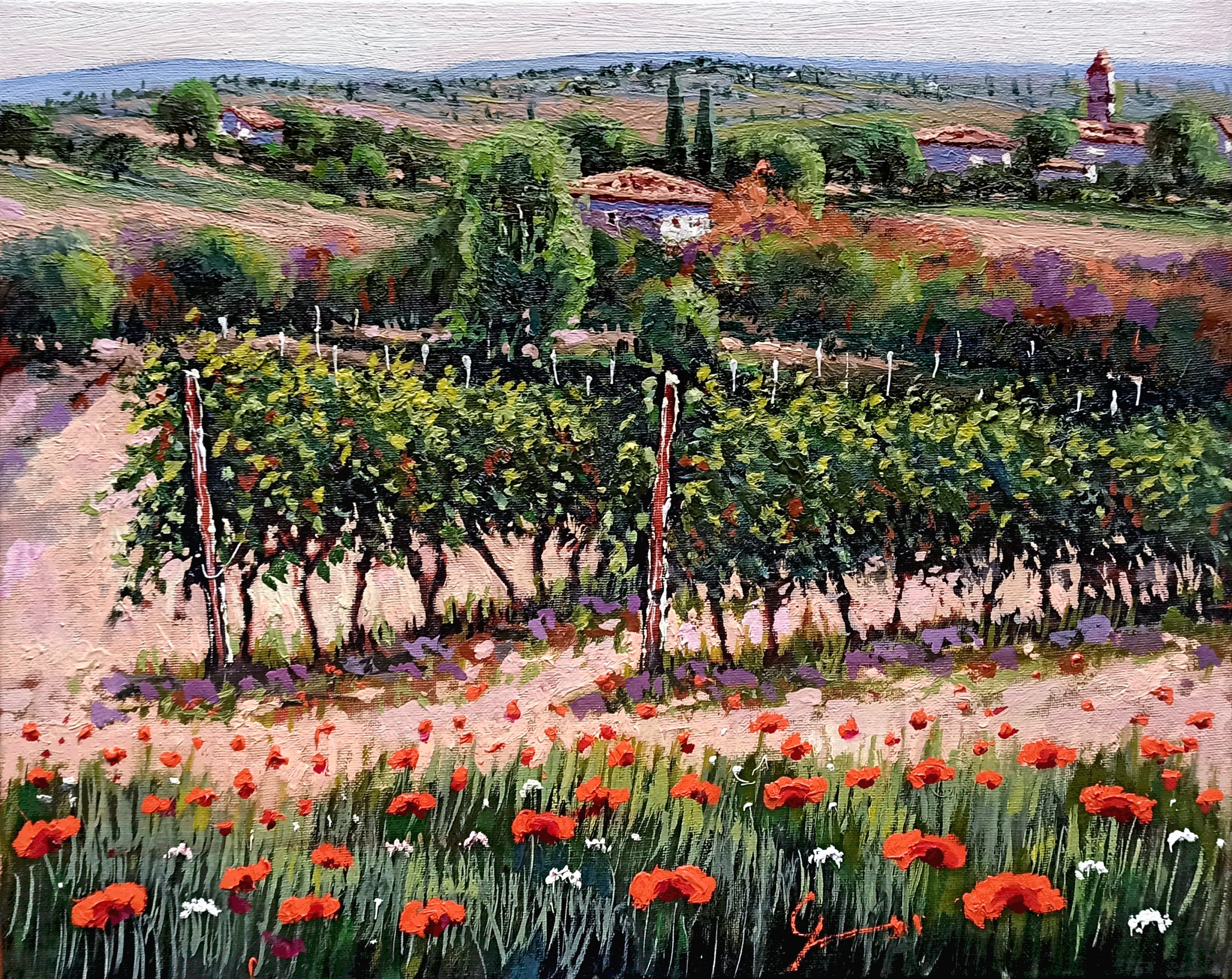 Roberto Gai, One day in the vineyard n°1 - Tuscany painting landscape Roberto Gai, One day in the vineyard n°1 - Tuscany painting landscape