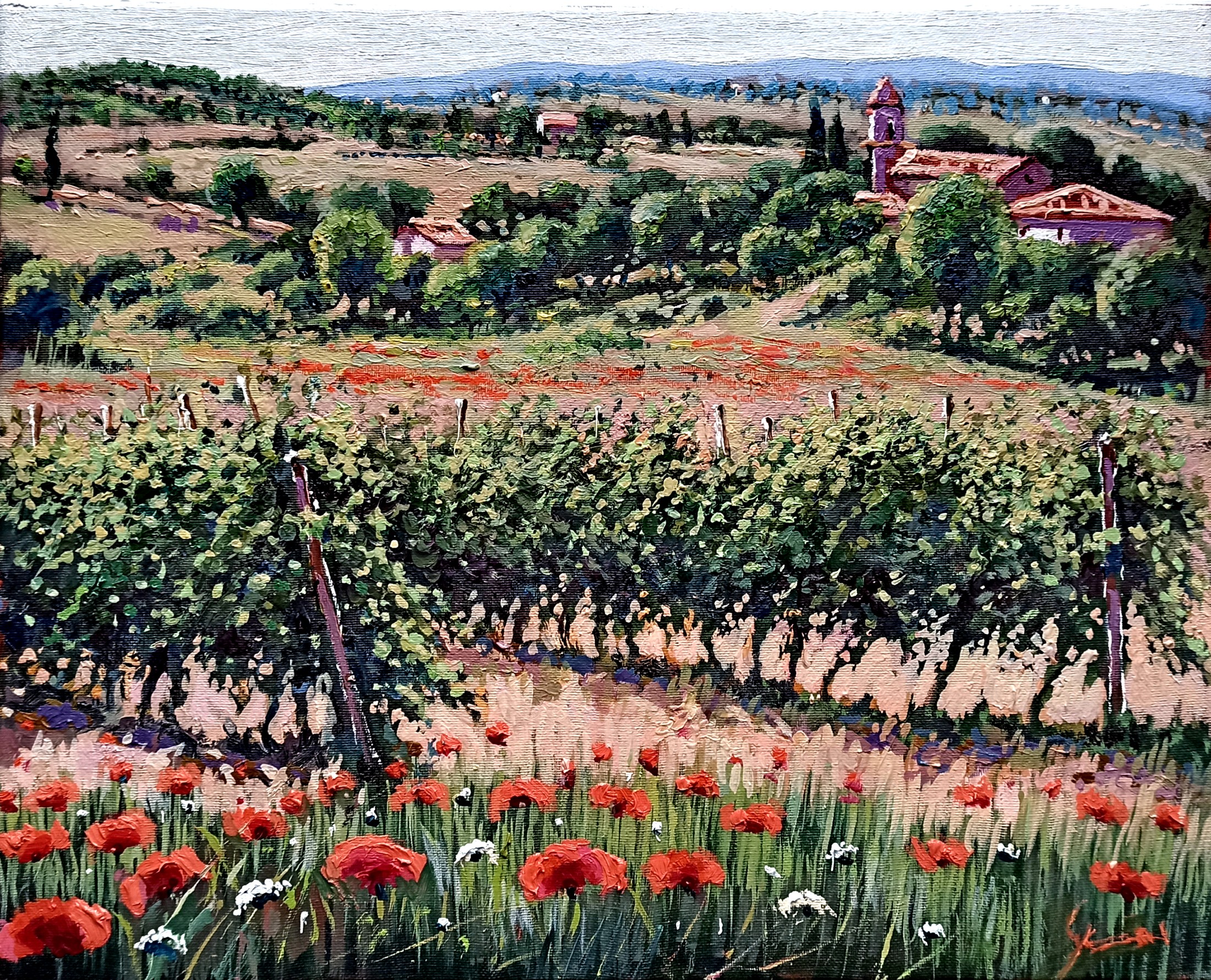 Roberto Gai, One day in the vineyard n°2 - Tuscany painting landscape Roberto Gai, One day in the vineyard n°2 - Tuscany painting landscape